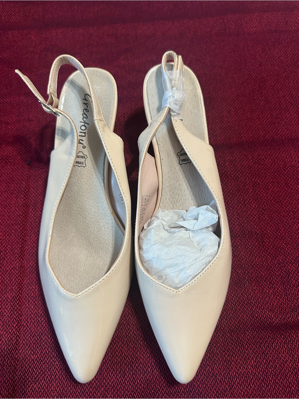 Greatonu Cream Pointed-Toe Slingback Flats